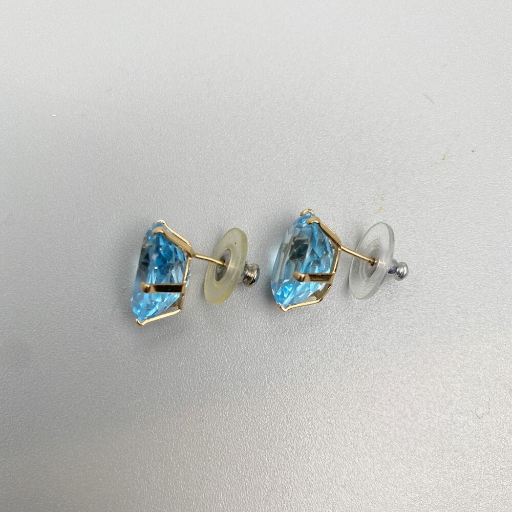 14K Gold Large Oval Blue Topaz Statement Stud Earrings 5.68g - Picture 11 of 14